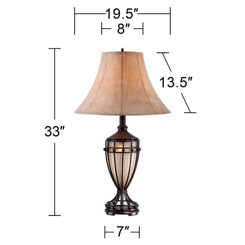 Franklin Iron Works Traditional Table Lamp with Nightlight Urn Dark Iron Bronze Beige Fabric Bell Shade for Living Room Bedroom