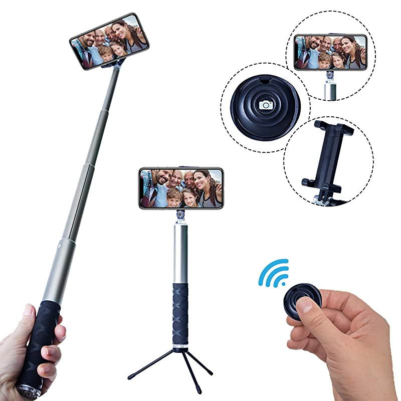 Bluetooth Selfie Stick Tripod with Remote Compatible with iPhone 6 6s and 7 plus Android Samsung Galaxy S7 S8 Plus Edge CompactExtendable Aluminum Monopod for Photo and Video Use Gray