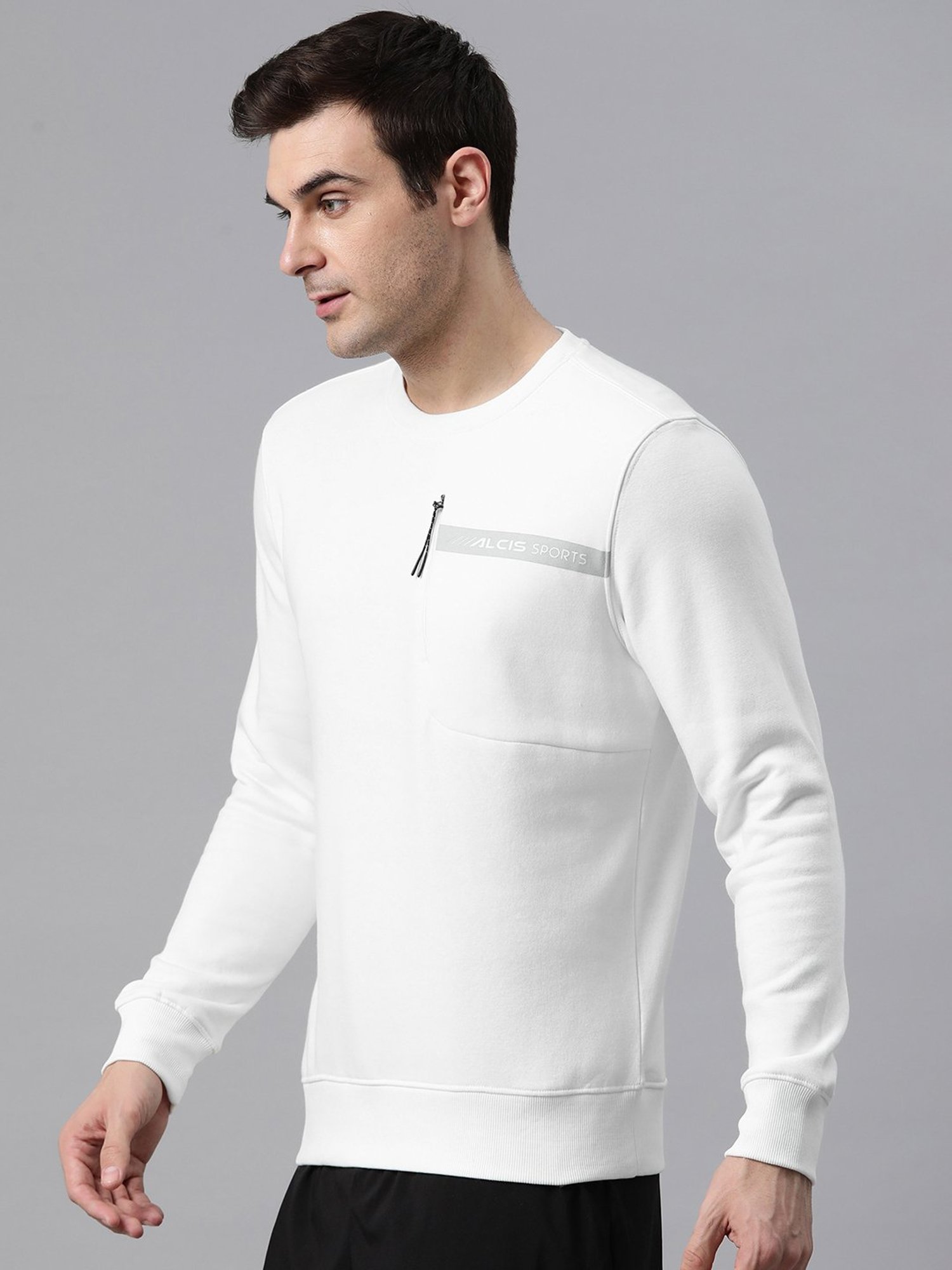 ALCIS Off White Regular Fit Printed Sweatshirt