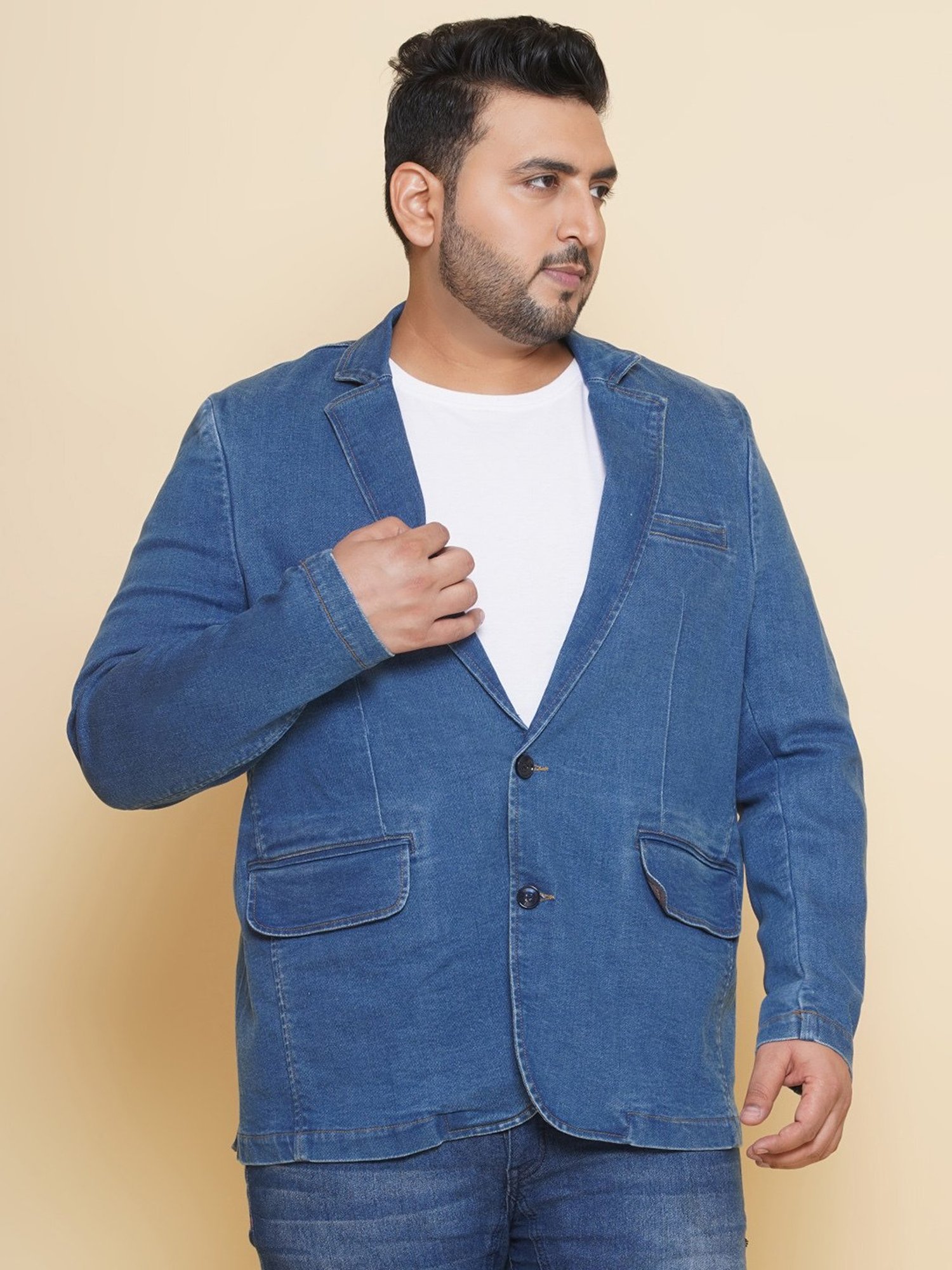 John Pride Light Blue Regular Fit Plus Size Blazer
