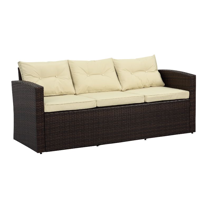 Rio 5pc All - Weather Wicker Conversation Set with Storage - Dark Brown with Beige Cushions - Thy Hom