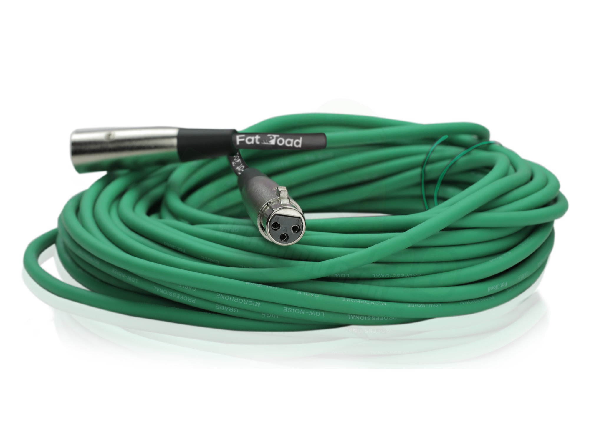 XLR Microphone Cables (4 Pack) by FAT TOAD | 50ft Professional Pro Audio Green Mic Cord Extension Patch with Lo-Z Connector | 20 AWG Shielded Wire & Balanced for Music Recording Studio Mixer Gear