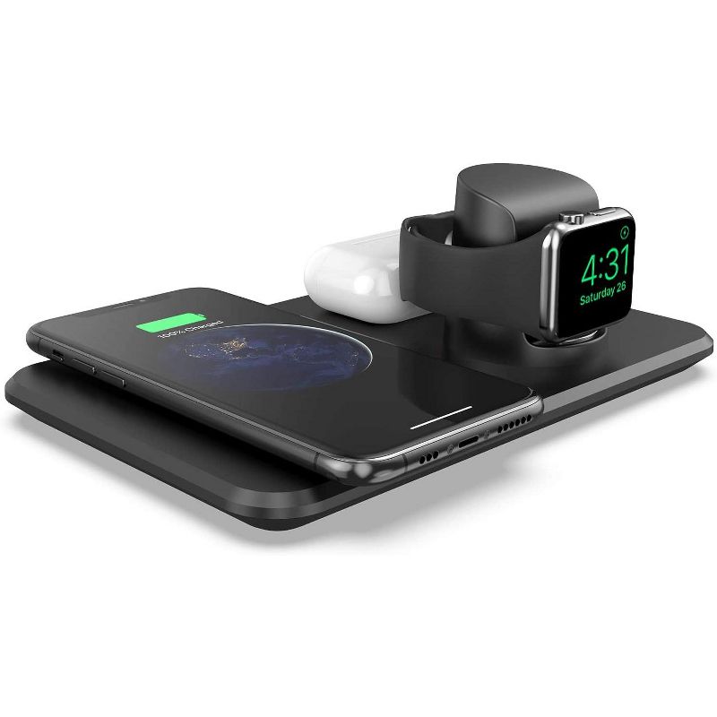 LETSCOM 3 in 1 Wireless Charger  Qi-Certified 15W Fast Charging Station for Apple Watch, AirPods2, Wireless Charging Dock Compatible with iPhone 12/11/XS Max/XR/XS/X/iWatch - W01 - Black