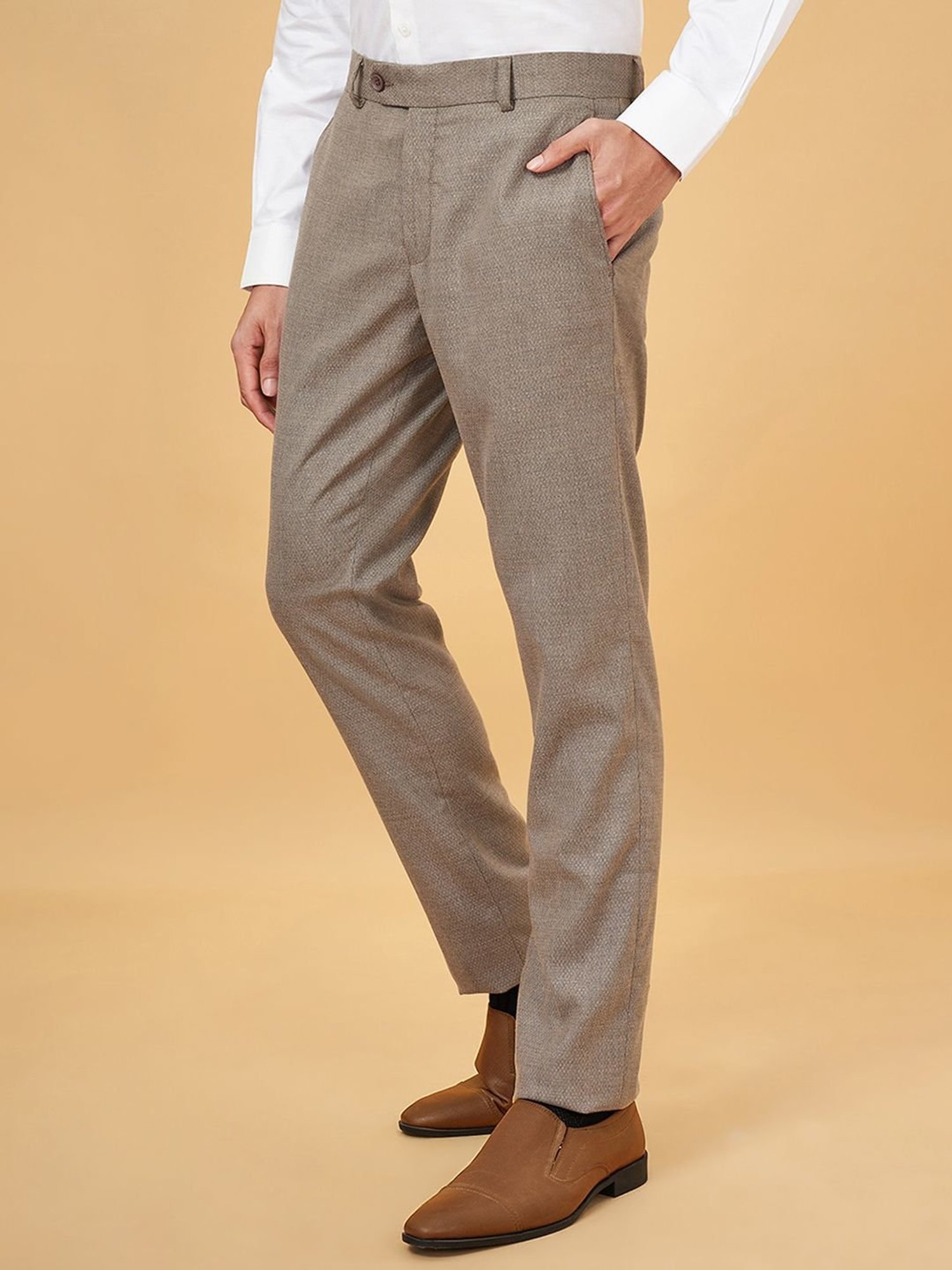 Peregrine By Pantaloons Brown Regular Fit Trousers