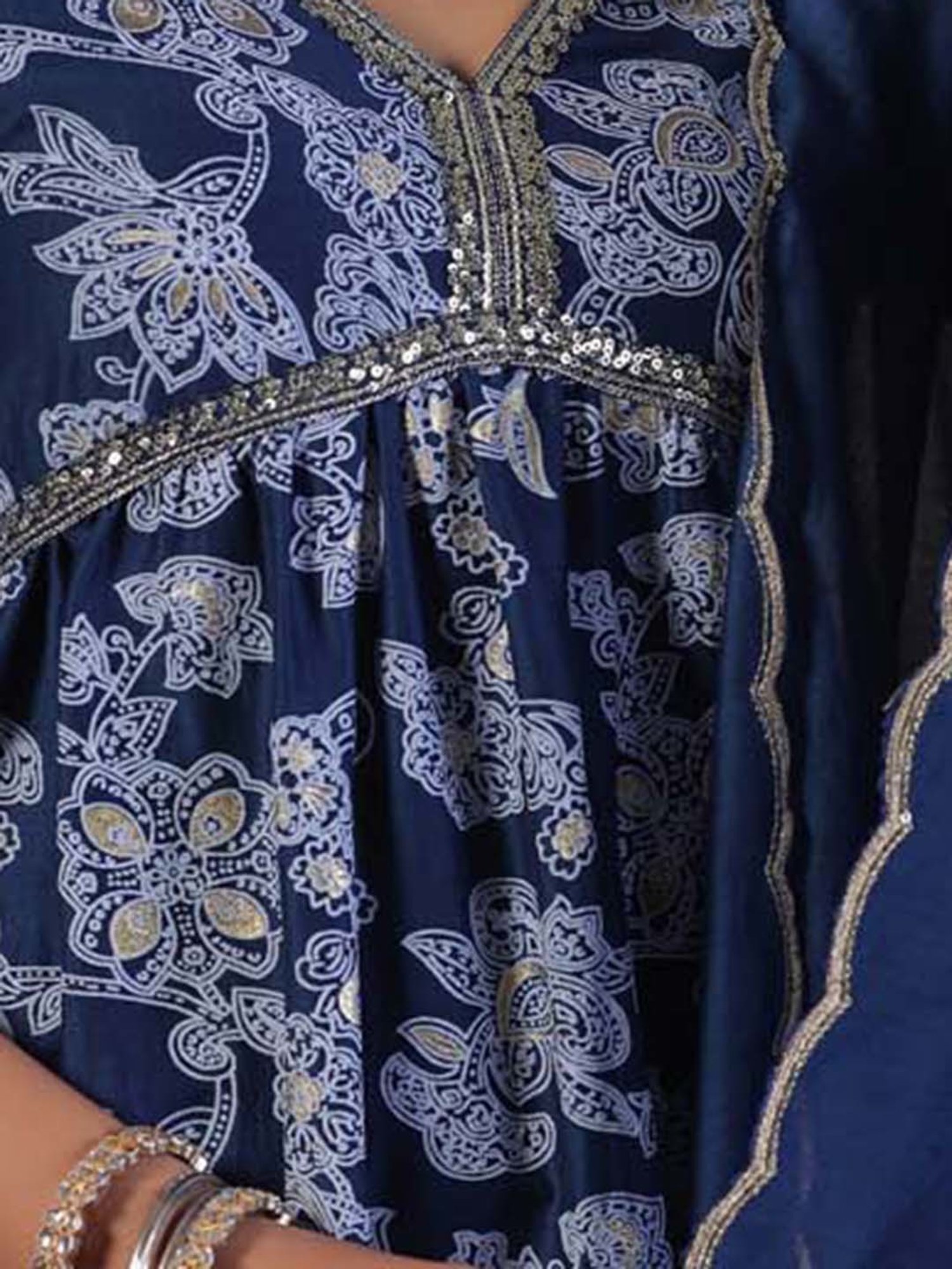 Ishin Navy Printed Kurta With Palazzo & Dupatta