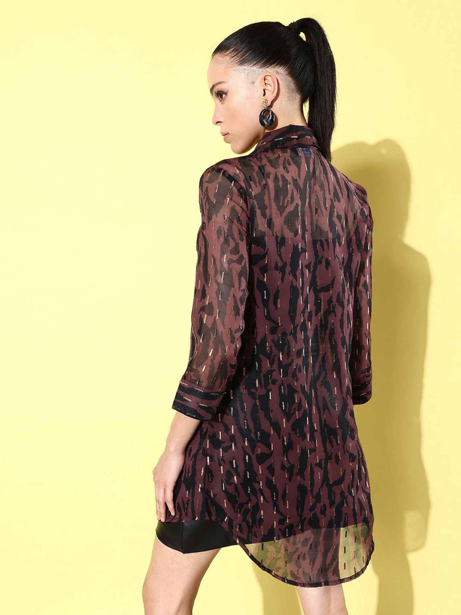 Anvi Be Yourself Brown & Black Printed Long Shirt