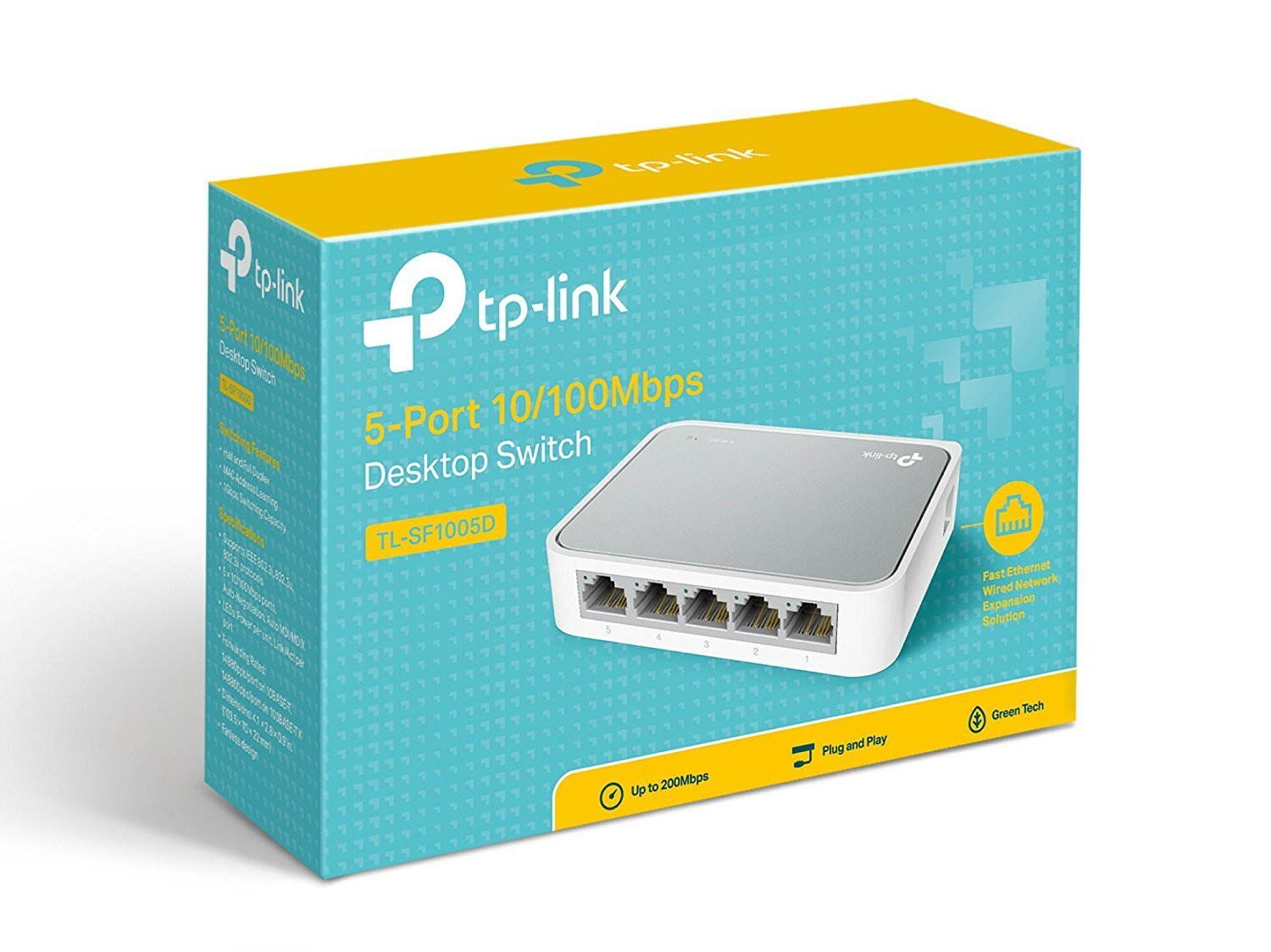 Ethernet Hub, TP-Link 5 Port Fast Ethernet Switch, 5 ports Desktop Ethernet Splitter, 10/100 Mbps Gigabit auto-negotiation RJ45 ports, IEEE 802.3x flow control,Fanless Quite,Unmanaged