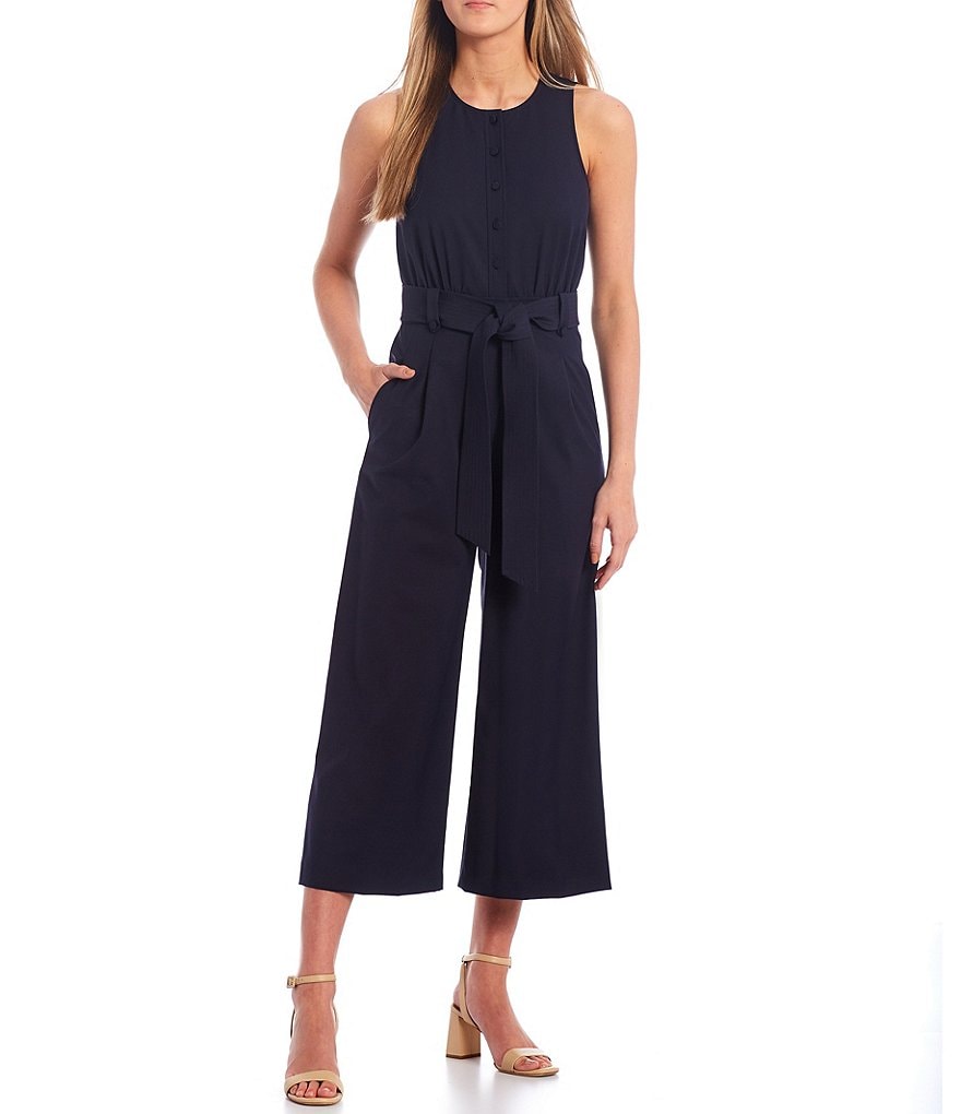 Antonio Melani Aurora Round Neck Sleeveless Button Front Crepe Jumpsuit