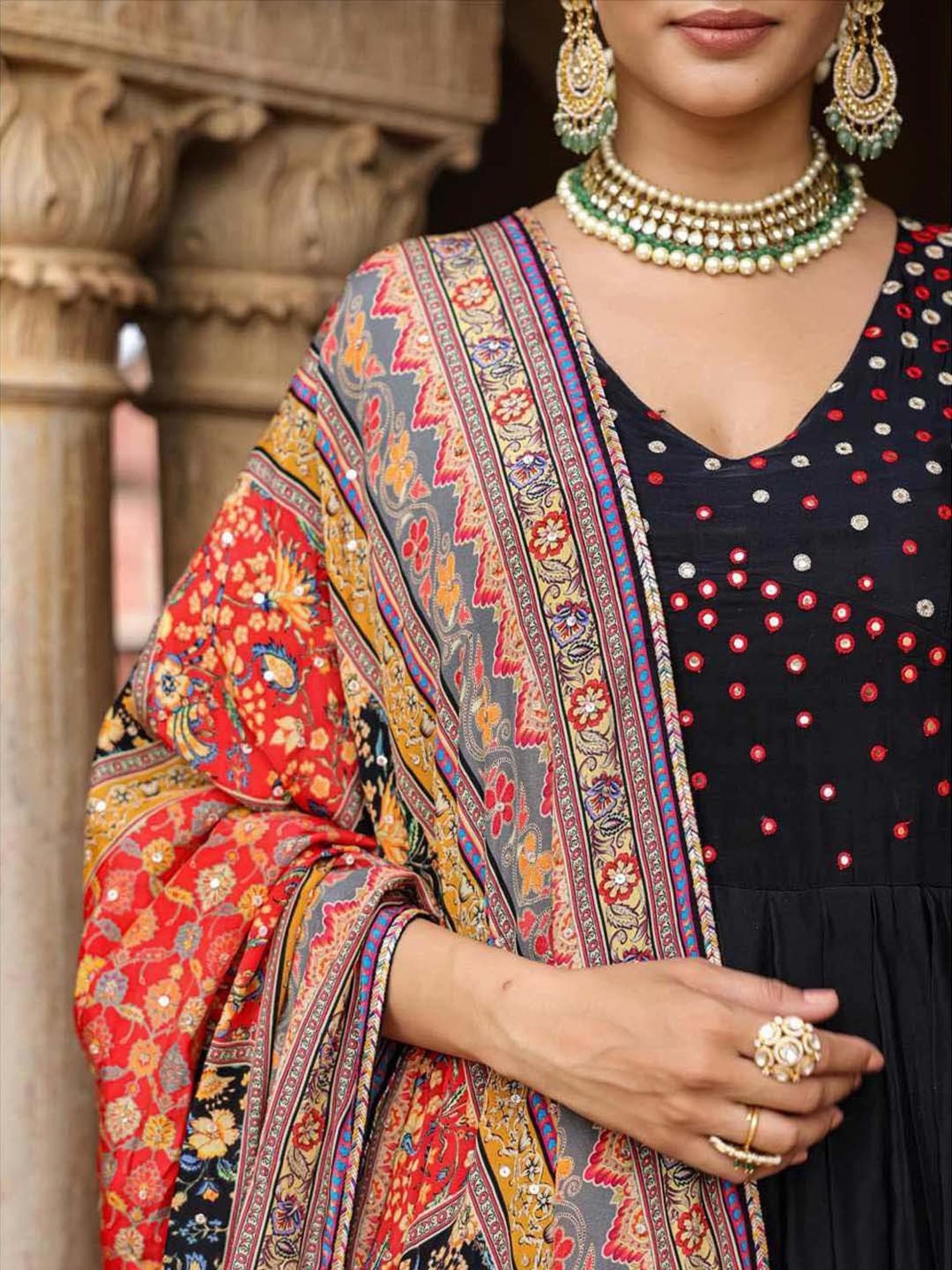 SCAKHI Black Embellished Maxi Dress With Dupatta