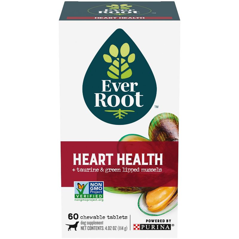 Purina EverRoot Natural, Organic Heart Health with Green Lipped Mussels Dog Supplement Chewable Tablets - 60ct