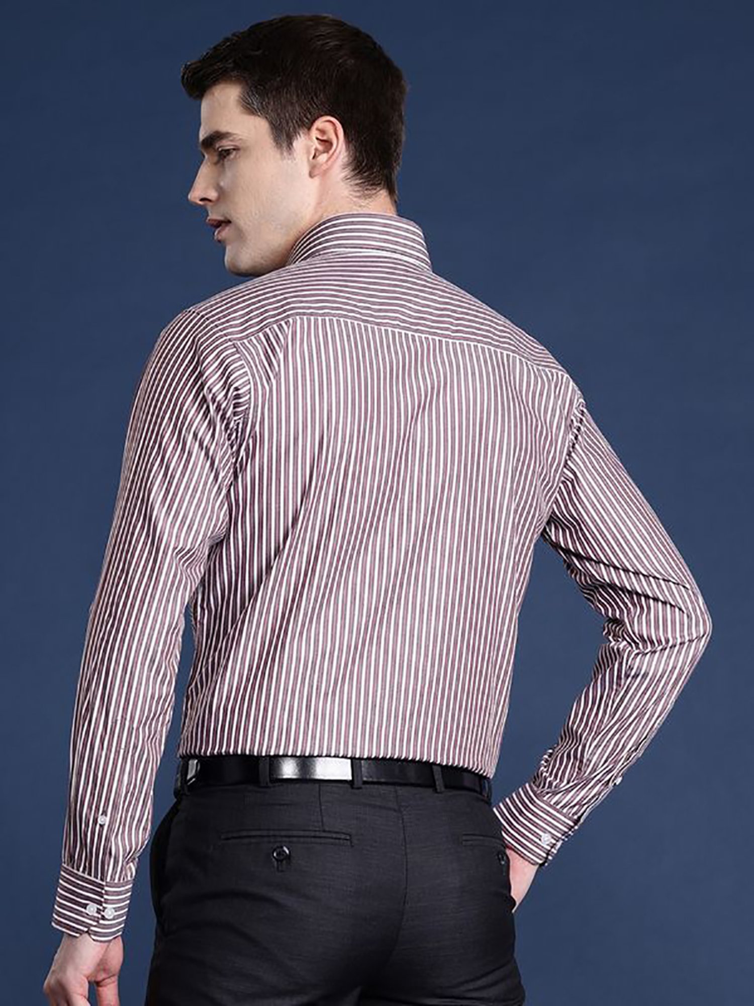 Hancock Red Cotton Slim Fit Stripes Shirts