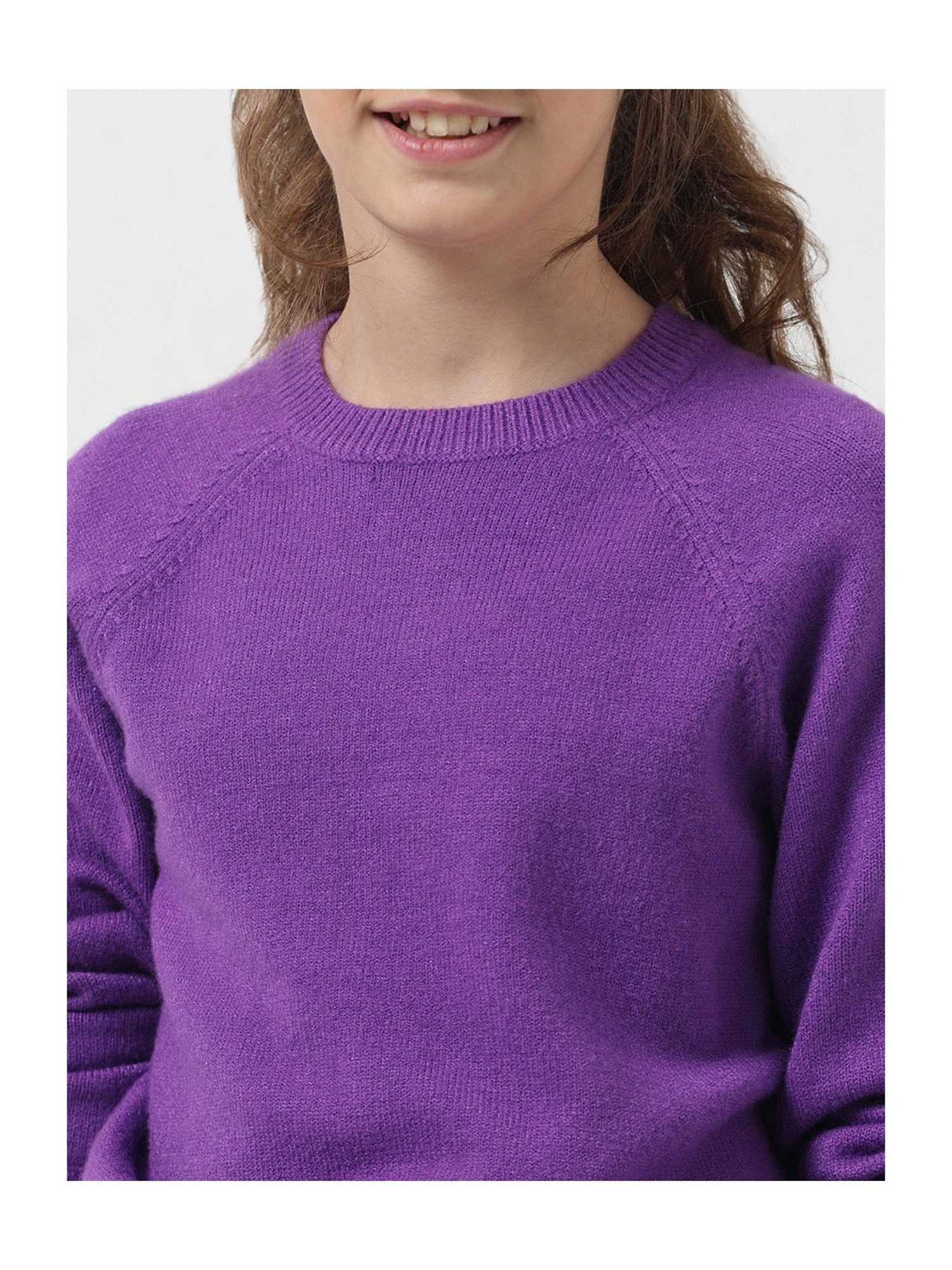 VERO MODA GIRL Purple Solid Full Sleeves Sweater