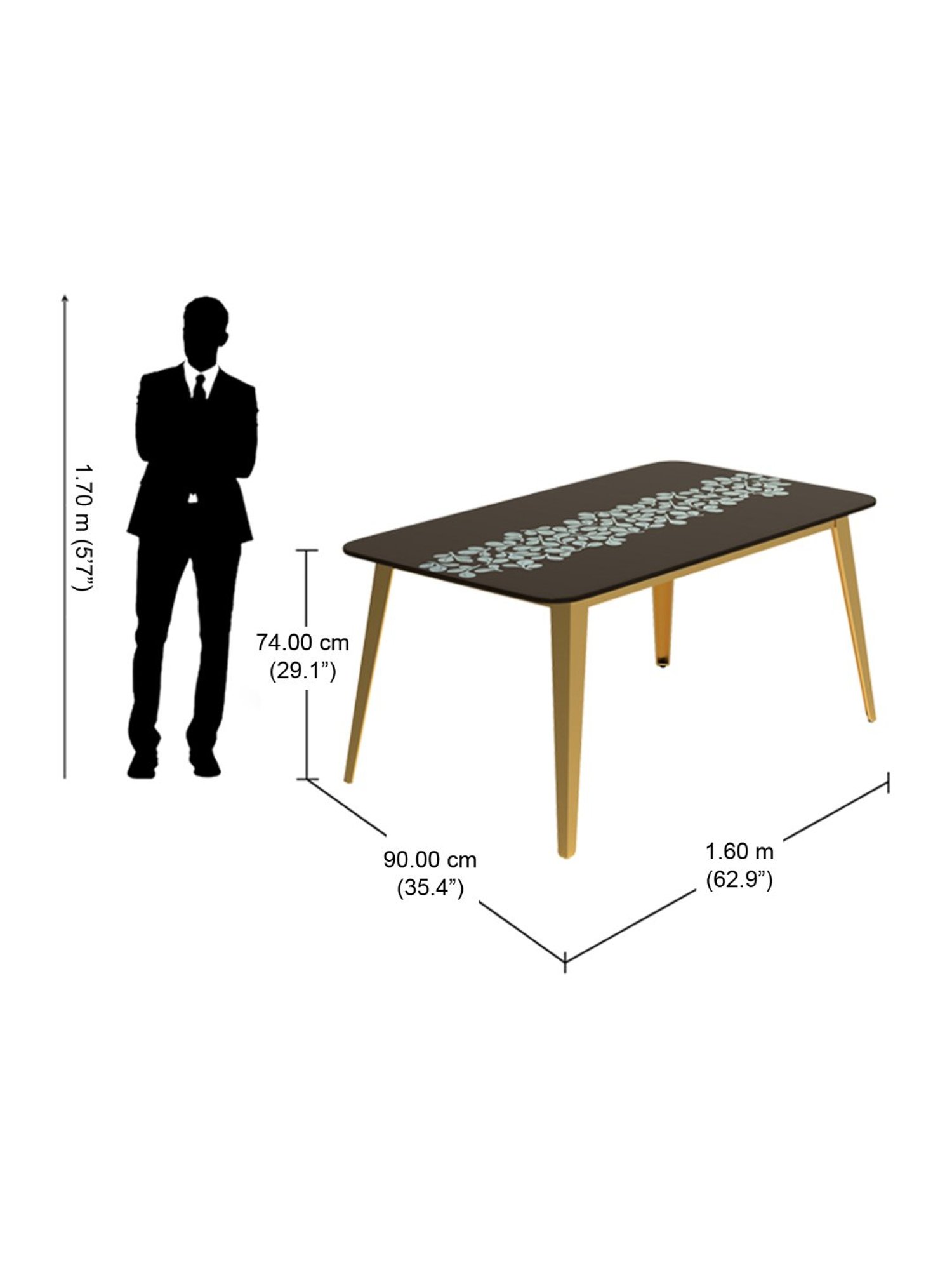 Godrej Interio Aurelia Grey & Yellow Tempered Glass 6 Seater Rectangular Dining Table