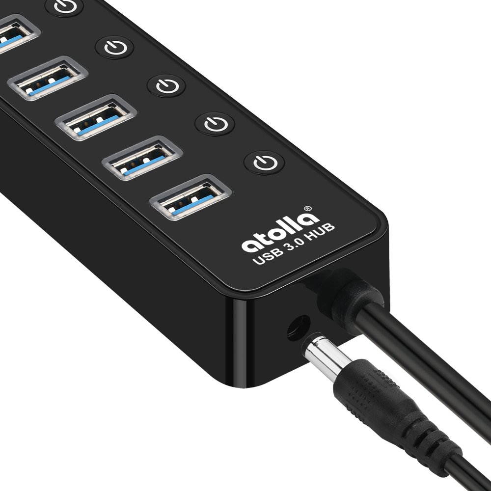 USB 3.0 Hub, atolla 4 Ports Super Speed USB 3 Hub Splitter with On Off Switch with 1 USB Charging Port (Cable Length 2 Feet, No AC Adapter) (4-Port hub)