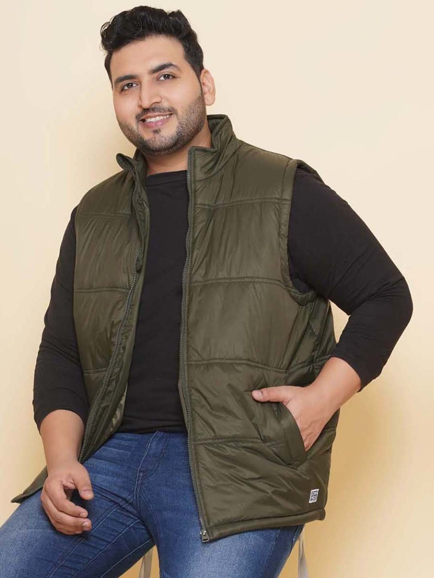 John Pride Olive Regular Fit Plus Size Padded Jacket