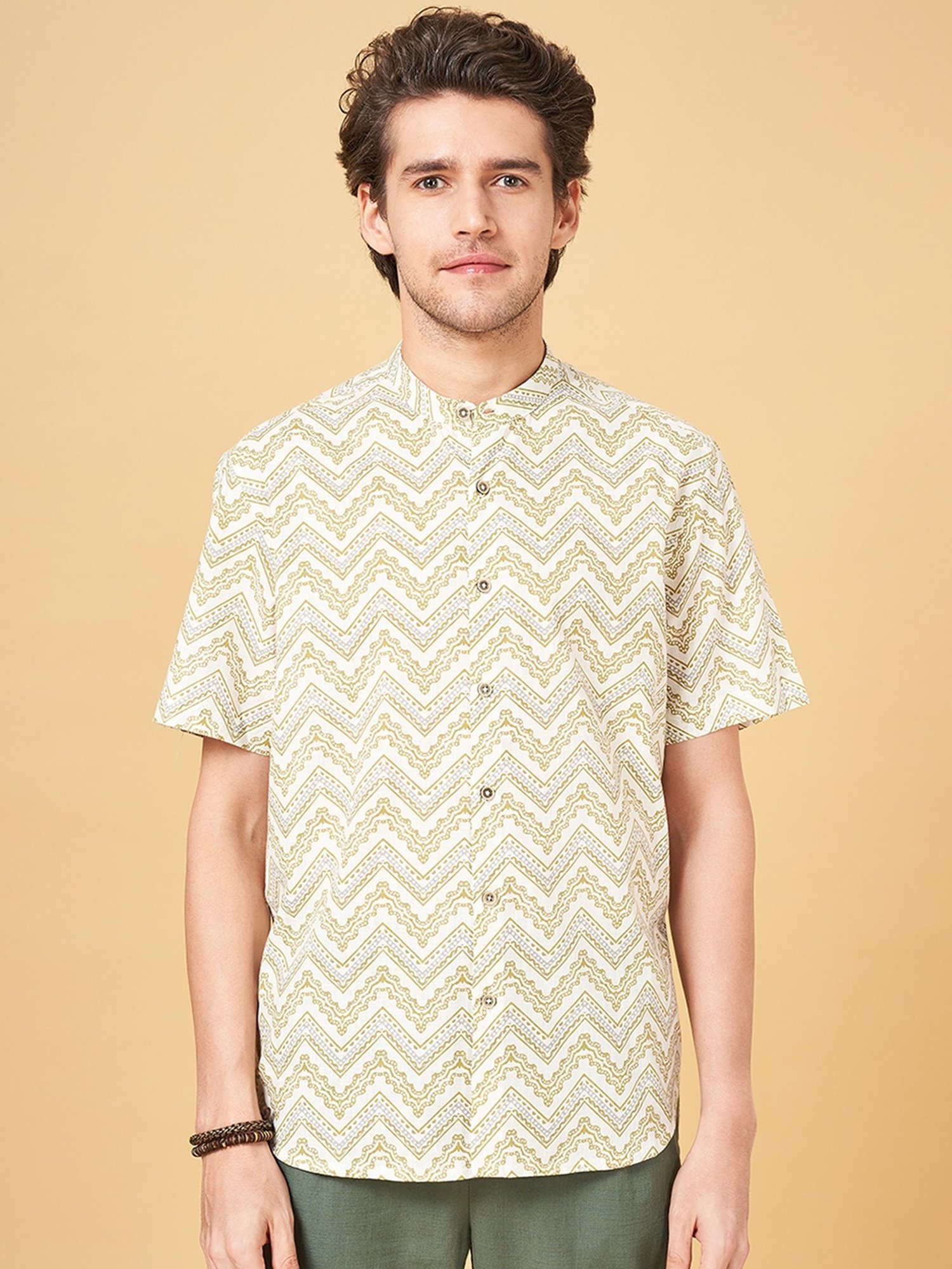 Indus Route by Pantaloons Natural Cotton Regular Fit Printed Shirt