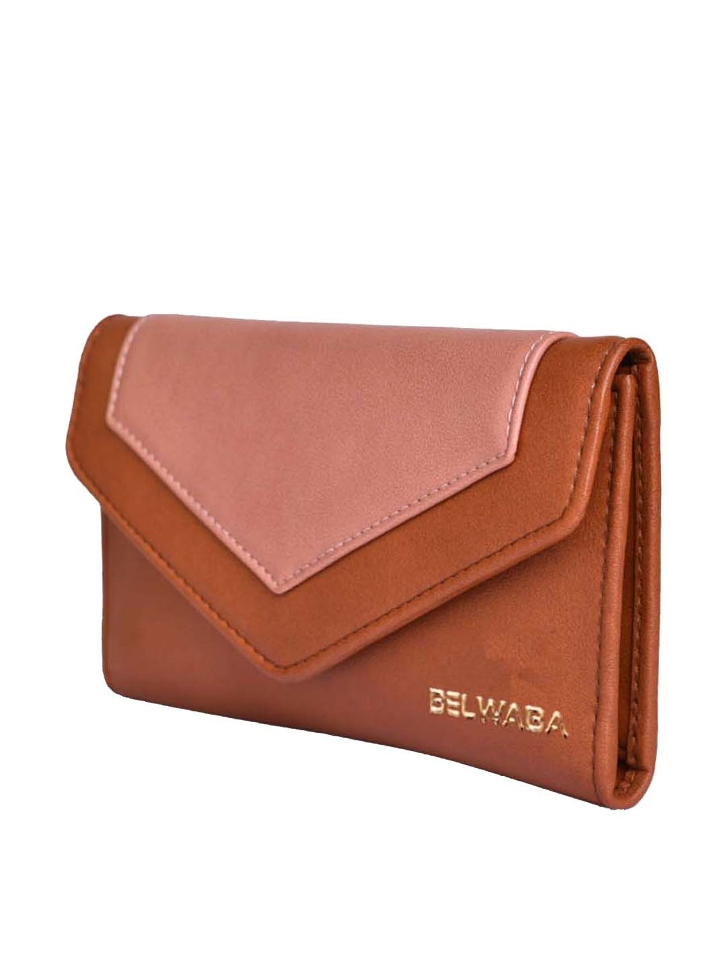 BELWABA Tan Color Block Tri-Fold Wallet for Women