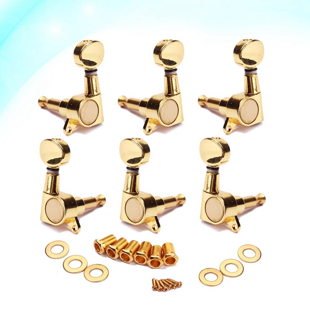 6 PCS 3L 3R Electric Acoustic Guitar Guitar Tuning Pegs Keys Locking Tuner Machine Heads with Threaded Bushing Ferrules Screws Gold Plated