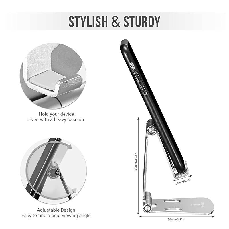 Adjustable Cell Phone Stand  Desk Phone Holder Portable Small Size Dual Angle Desktop Dock Compatible with iPhone 12 11 XR XS X 8 7 6 Plus Samsung Google Office Home Decor Silver