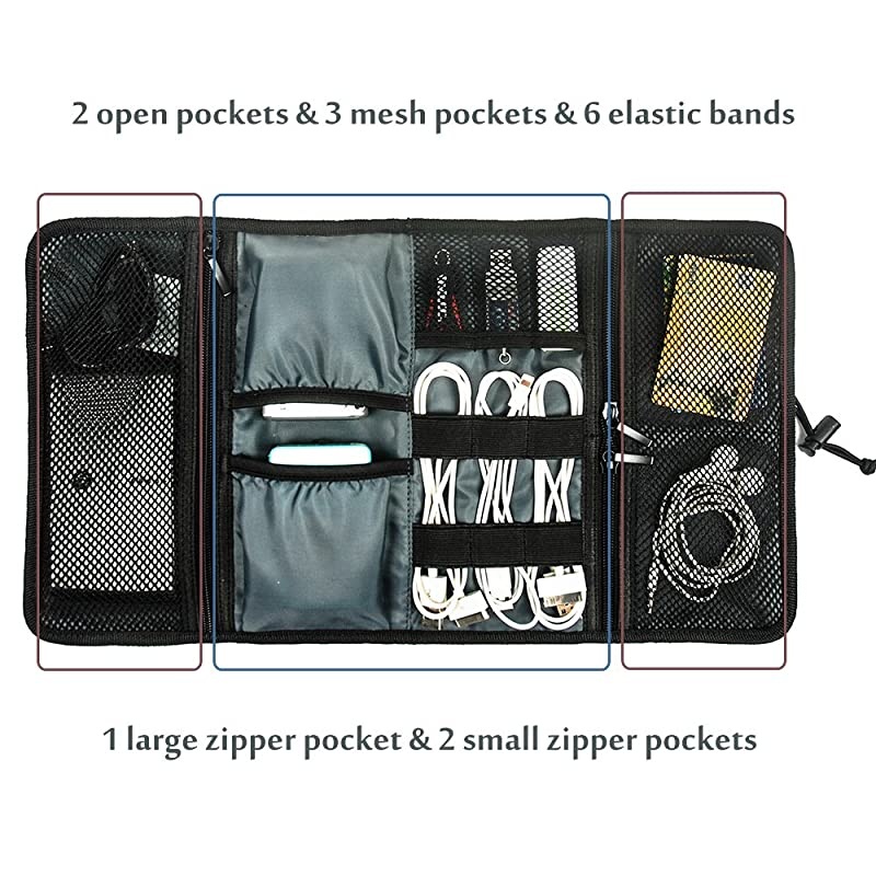 Accessories Bag Organizer, Universal Electronics Travel Gadgets Carrying Case Pouch for Charger USB Cables SD Memory Cards Earphone Flash Hard Drive &ndash;Black Plaid