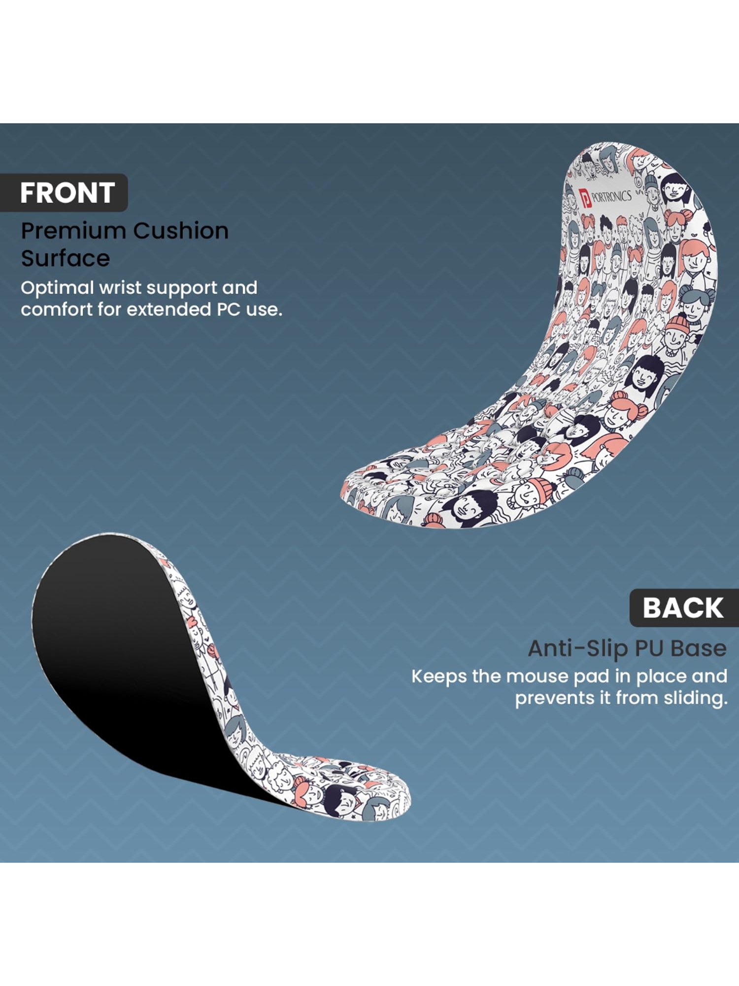 Portronics Comfipad Wrist Rest Mouse Pad with Soft Foam Cushion & Ergonomic Design (White)