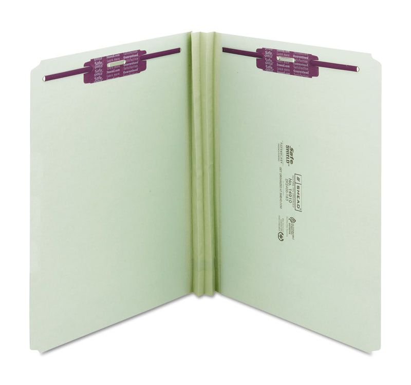Smead Two Inch Expansion Fastener Folder Straight Tab Letter Gray Green 25/Box 14910