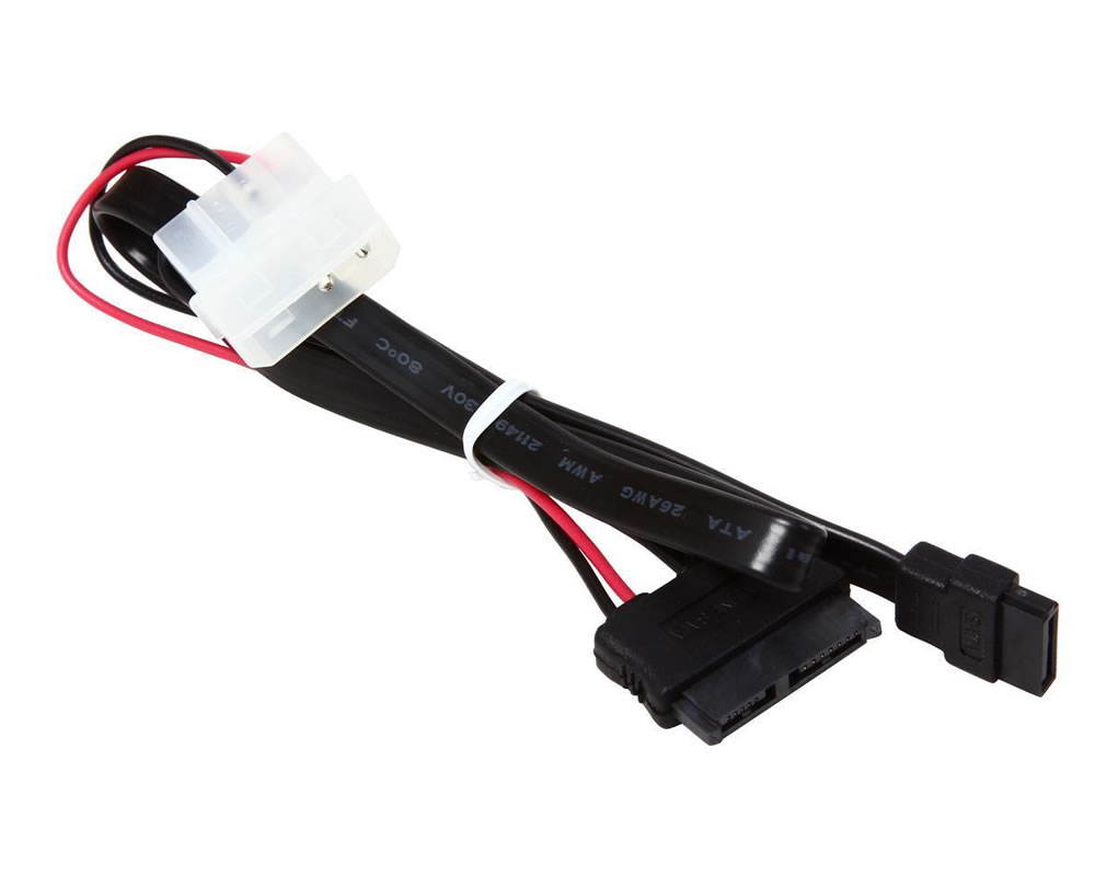 AYA 20" (20-Inch) Slimline SATA 13-Pin (7+6) to SATA 7-Pin with Molex Power Adapter Cable - AYA-SATA2-MLX