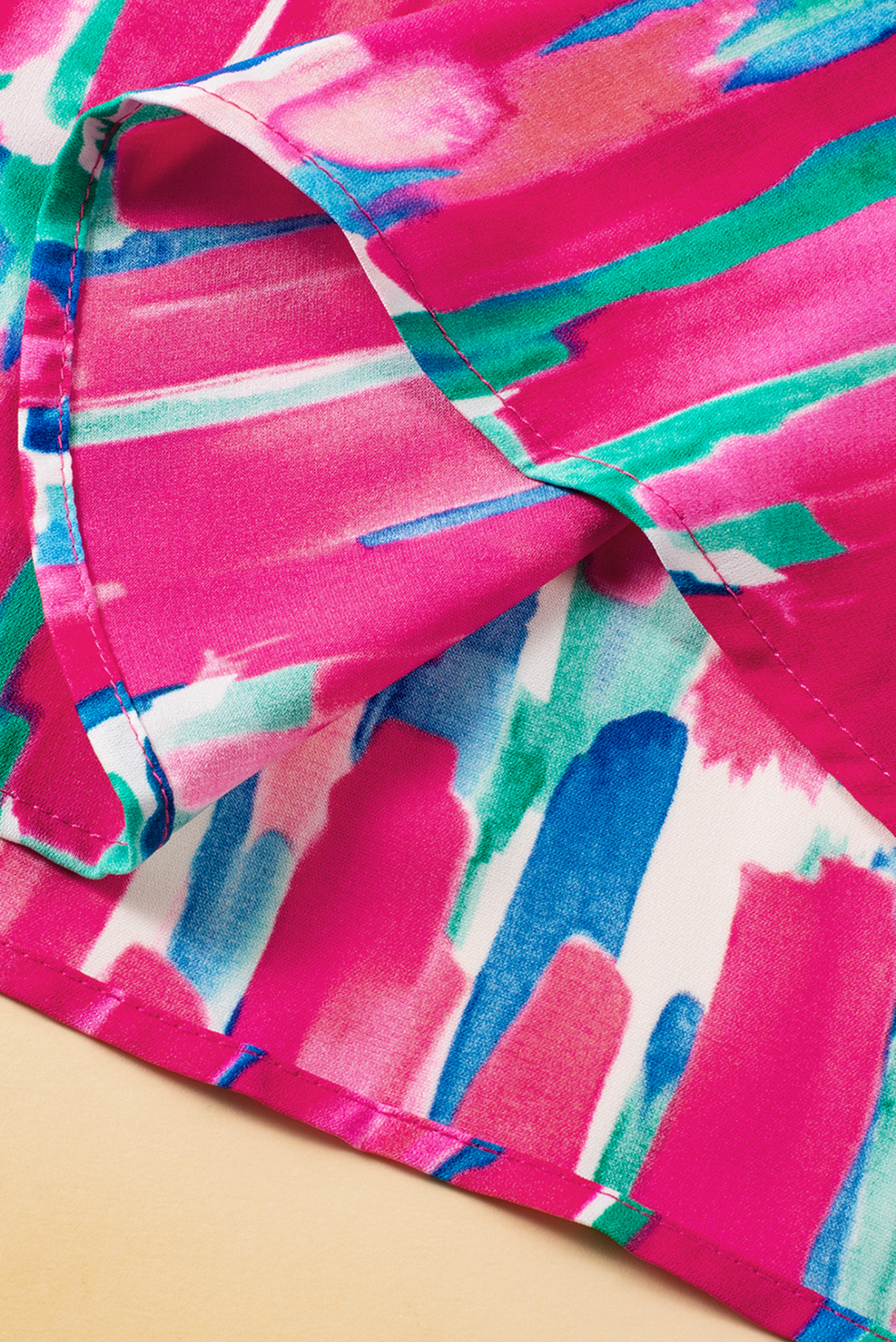 Rose Plus Abstract Ruffle Sleeve Button V Neck Blouse