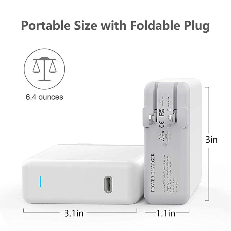 USBC Power Adapter USB C Wall Charger Cable for MacBook Pro 13 inch MacBook Air 13 inch 2020 2019 2018 USB C Laptop Charger 61 Watt USB Type C PD Fast Charger with 66ft USB C to C Power Cord