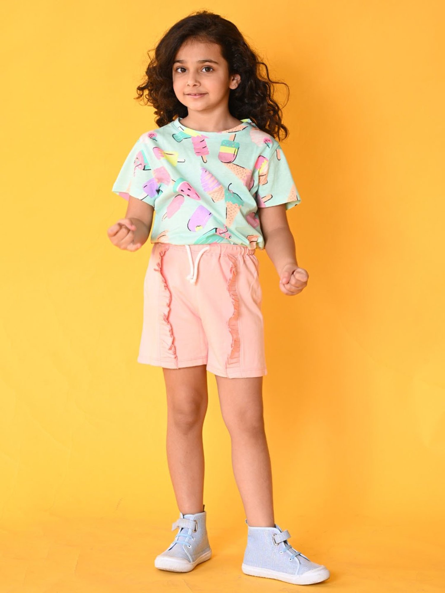 Anthrilo Kids Aqua Blue & Pink Cotton Printed T-Shirt Set