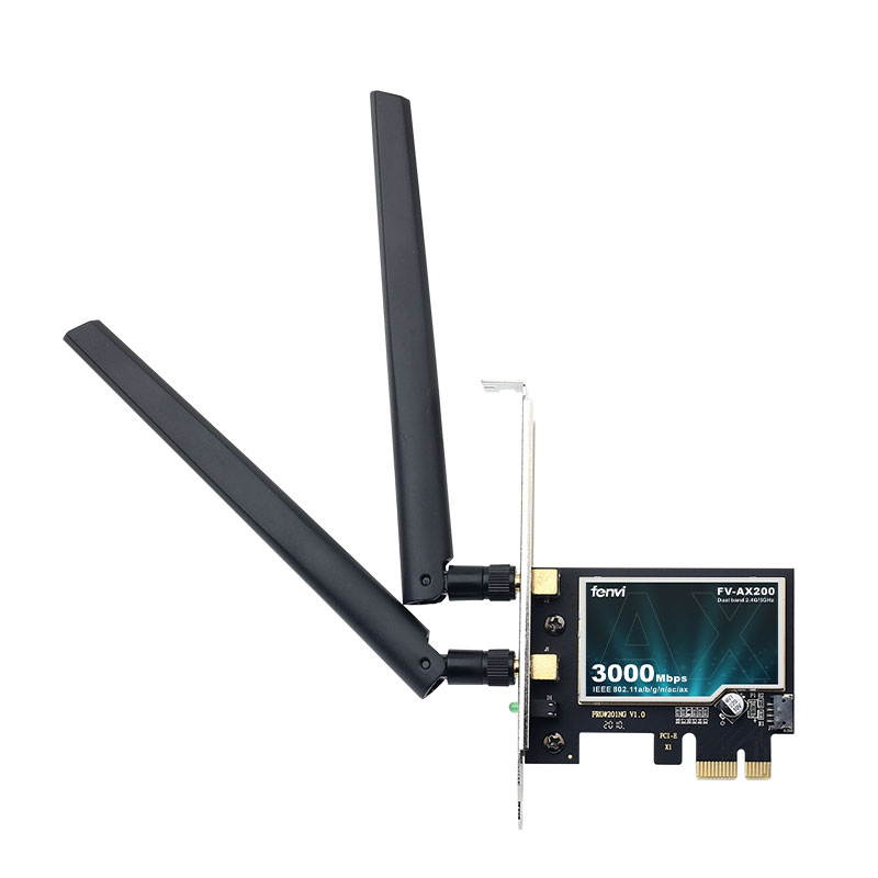 fenvi PCE-AX200 Wireless AX3000 PCIe Desktop WiFi 6 Adapter Intel AX200, Up to 2400Mbps(5Ghz), 574Mbps(2.4Ghz), Bluetooth 5.0, IEEE 802.11ac, MU-MIMO, Windows 10*64bit, AX200NGW Wifi Card, PCI Express