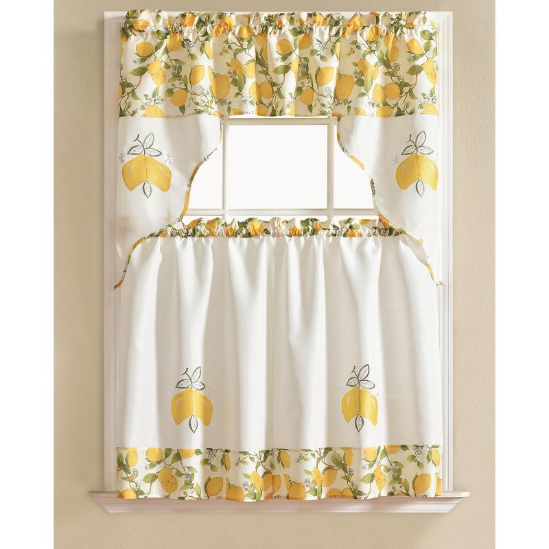 Ramallah Trading Urban Embroidered Lemon Tier and Valance - 60 x 36, Yellow