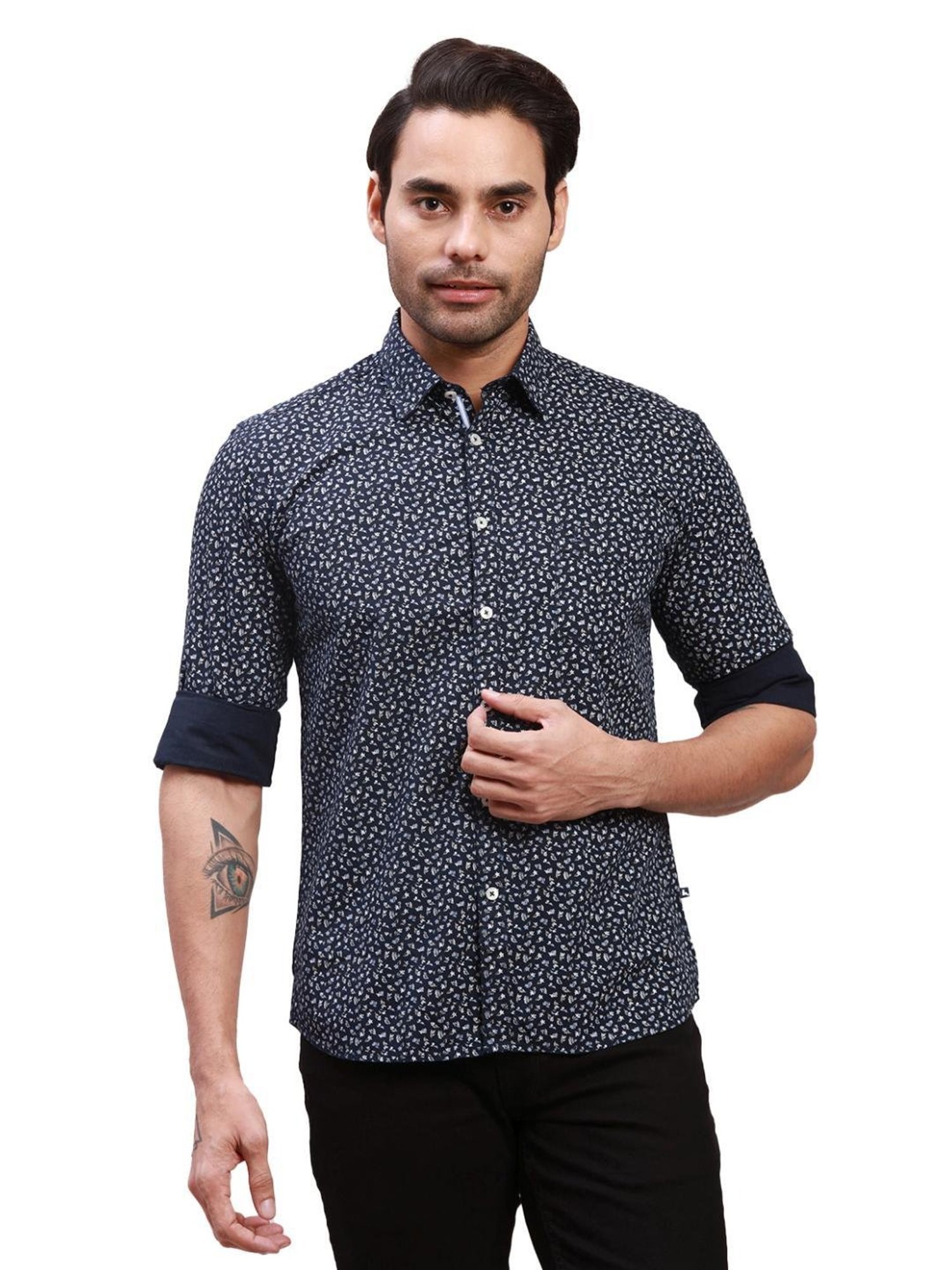 Parx Indigo Slim Fit Printed Shirt