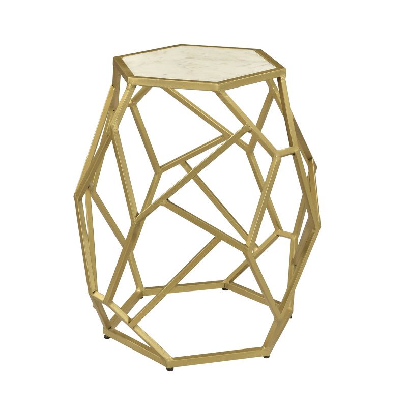Geometric Hexagonal Accent Table White Marble/Gold Powder - Treasure Trove Accents