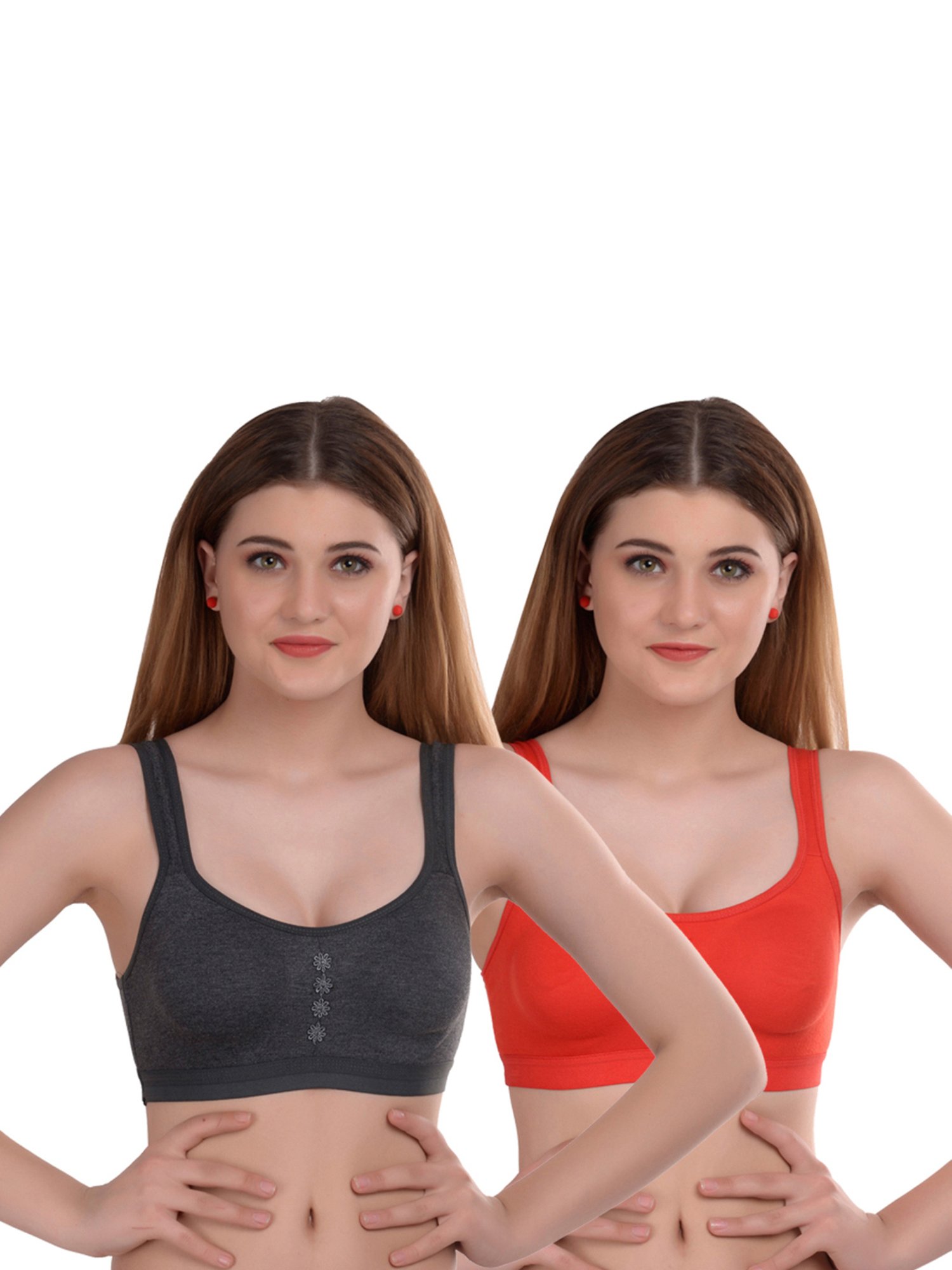 AROUSY Orange & Black Cotton Beginner's Bra - Pack Of 2