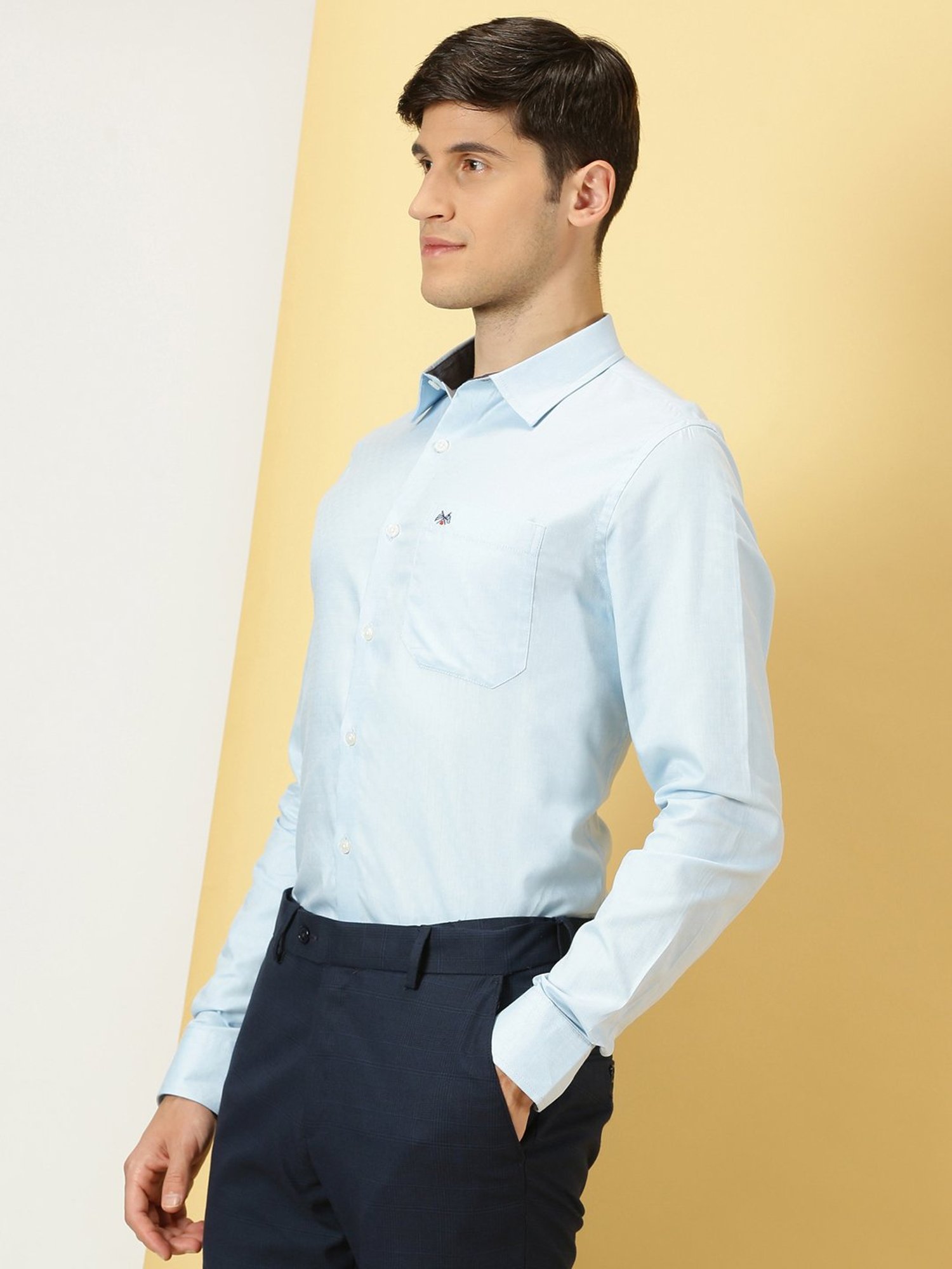 Thomas Scott Ice Blue Slim Fit Self Design Cotton Shirt