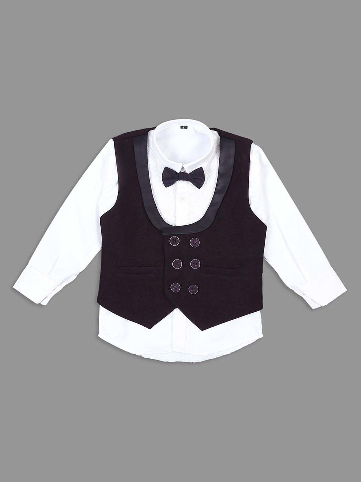 Kids Island Boys Purple Self Full Sleeves Suit Set