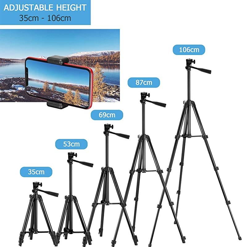 Compatible for Tripod for iPhone X 42quot Lightweight Aluminum Camera Tripod Stand with Center Column + Wireless Remote + Universal Smartphone Holder Compatible for iPhone 11 Pro Max amp More
