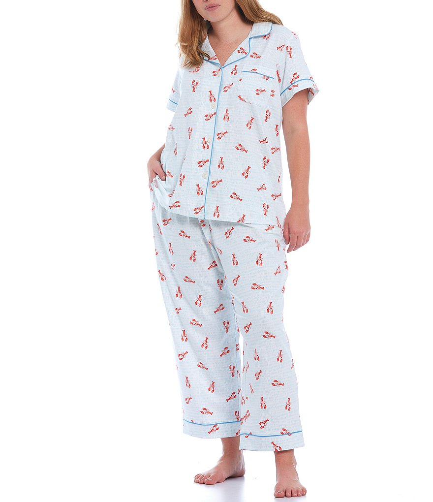 Bedhead Pajamas Plus Lobster Printed Jersey Knit Cropped Coordinating Pajama Set