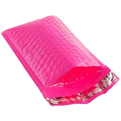 iMBAPrice 50-Pack #000 (4" x 8") Hot Pink Color Self Seal Poly Bubble Mailers Padded Shipping Envelopes (Total 50 Bags)