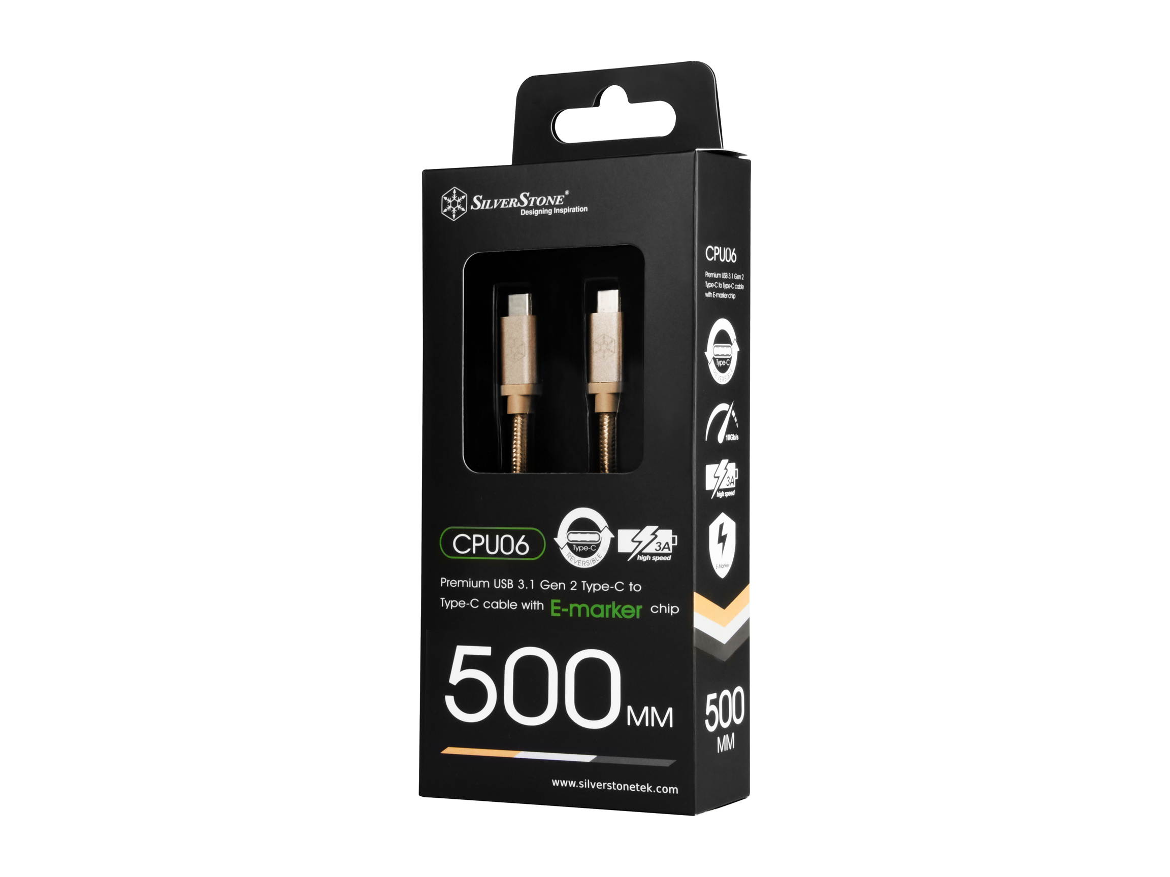Silverstone CPU06G-500 USB 3.1 Gen 2 Type-C to Type-C with E-marker IC and support PD function cable,0.5 meter, Nylon Braid