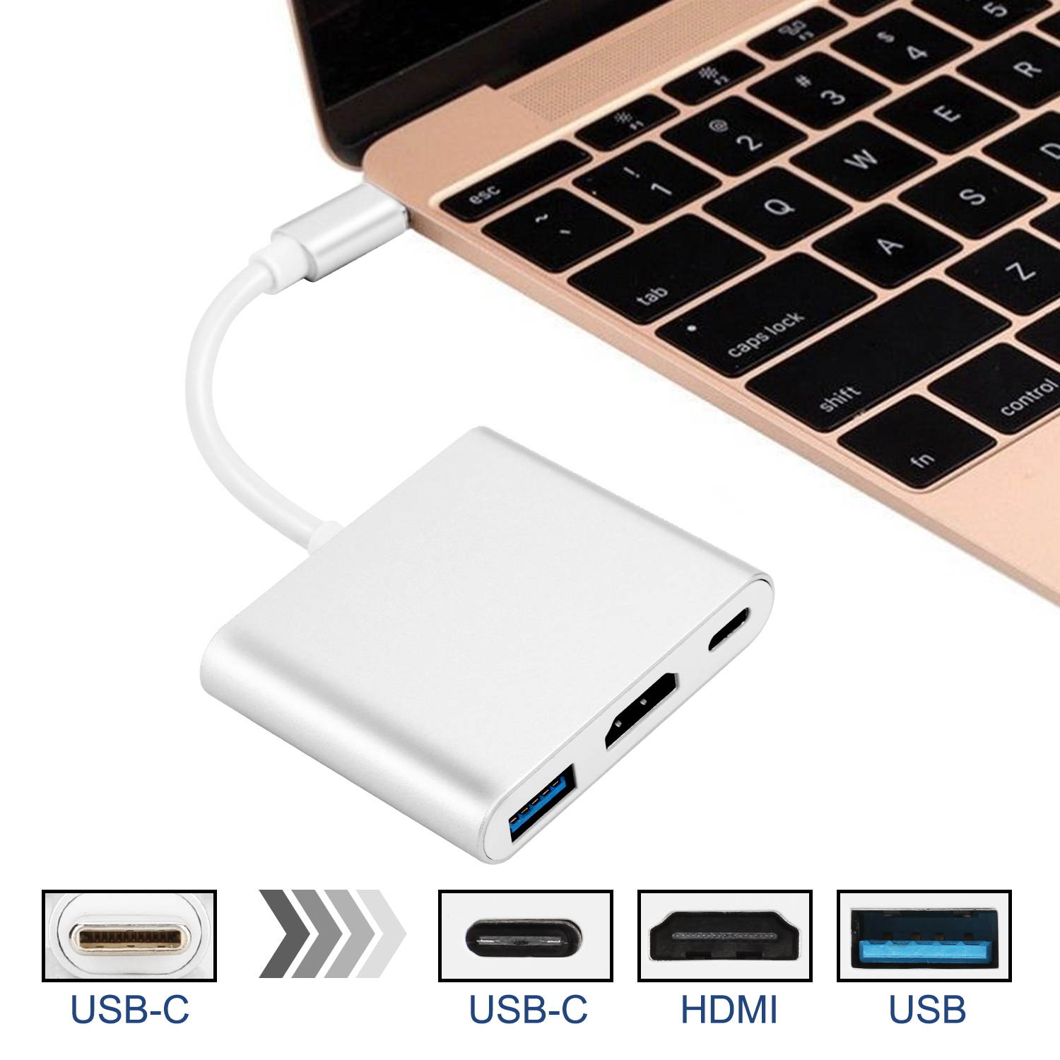 Type C USB 3.1 to USB-C 4K HDMI USB 3.0 Adapter 3 in 1 Hub For Macbook Pro