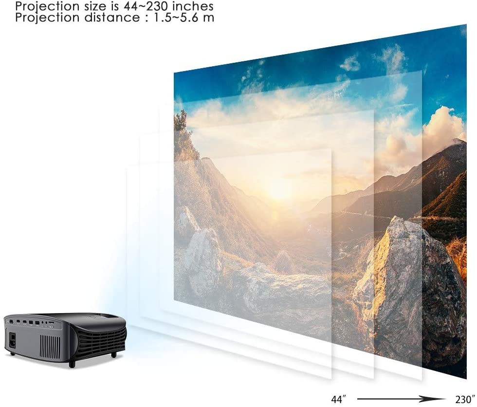 Projector, GooDee 2021 Upgrade HD Video Projector Outdoor Movie Projector, 230" Home Theater Projector Support 1080P, Compatible with Fire TV Stick, PS4, HDMI, VGA, AV and USB, Black (YG600)