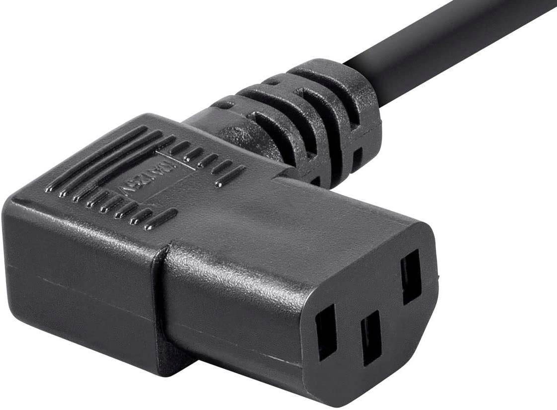 Monoprice 6ft 16AWG Right Angle Power Cord Cable w/ 3 Conductor PC Power Connector Socket (C13/5-15P) - Black