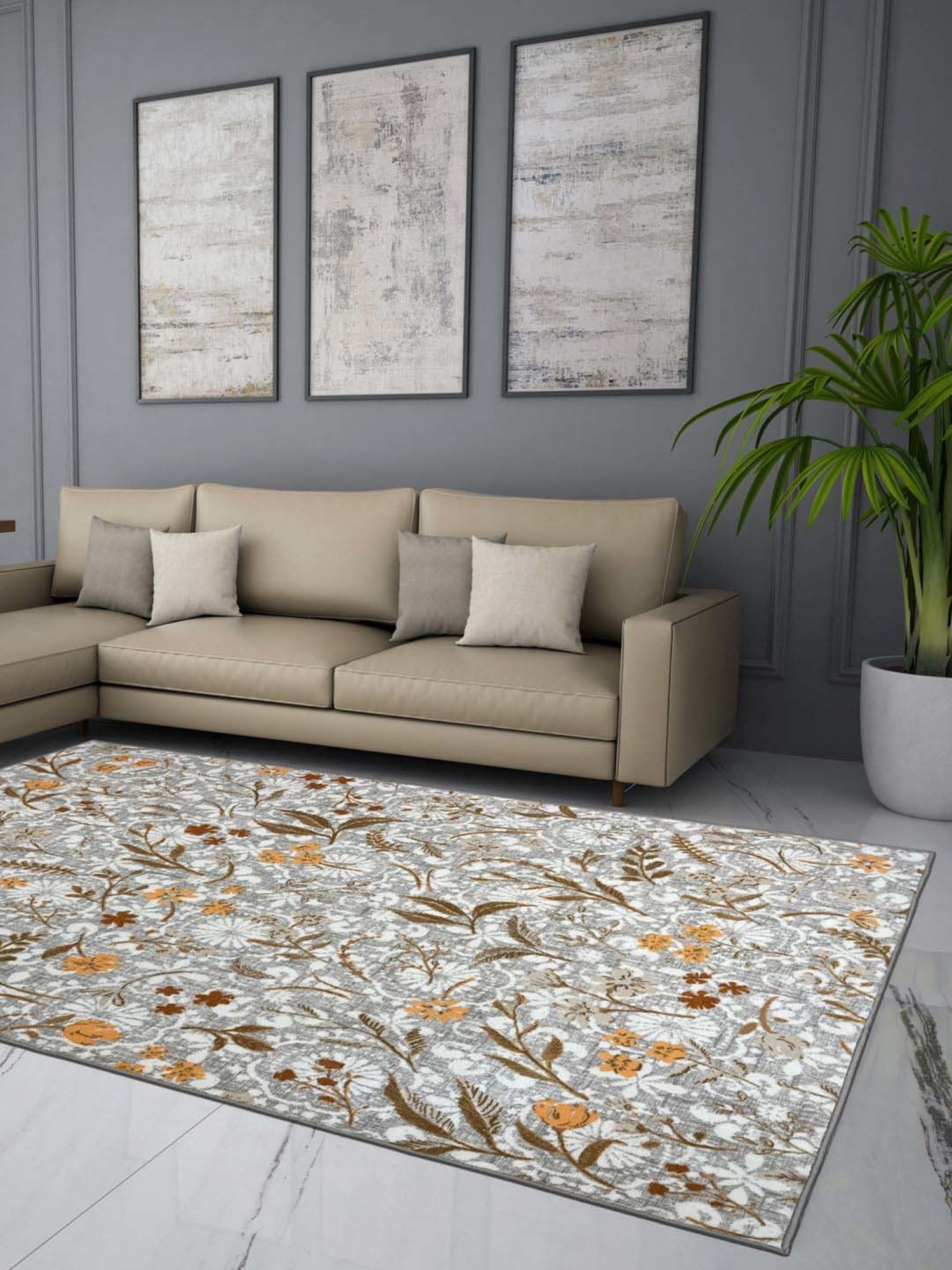 Welspun Blissful Grey Polyester 400 GSM Anti Skid Area Rugs