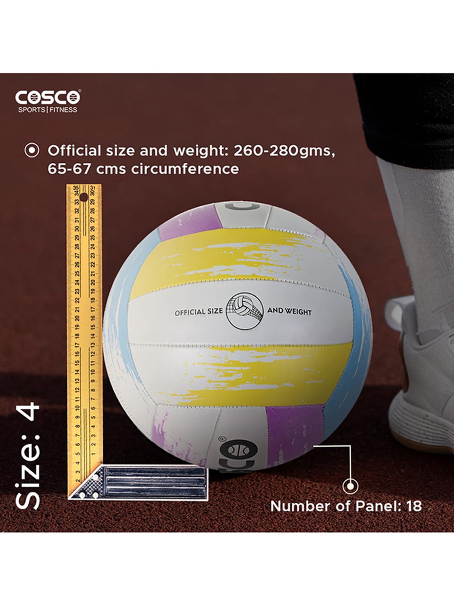 Cosco Strike Rubber Machine Stitched Volleyball (Multicolor) Size - 4
