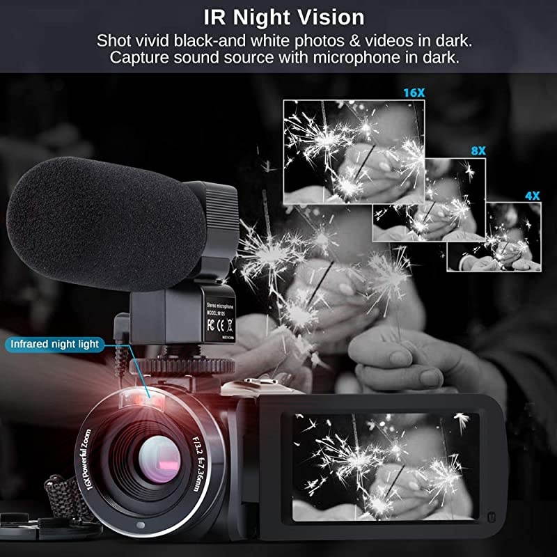 Camera Camcorder WiFi IR Night Vision FHD 1080P 30FPS 26MP YouTube Vlogging Camera Recorder 3" Touch Screen 16X Digital Zoom Digital Camera with Microphone Remote Control