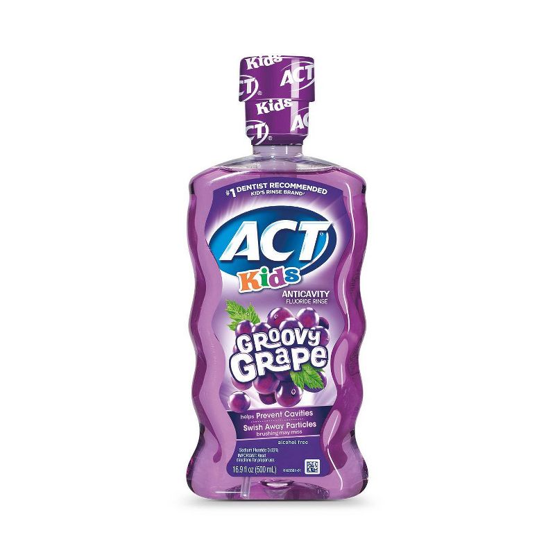 ACT Kids Anti-Cavity Fluoride Rinse Groovy Grape Children's Mouthwash with Fluoride & Exact Dosage Meter - 16.9 fl oz