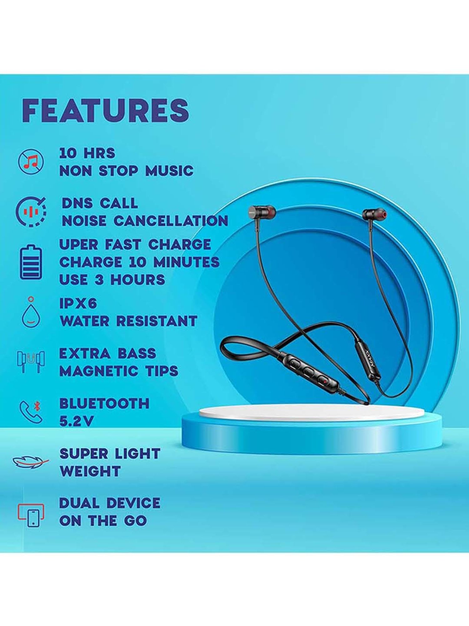 Maxx NX1 Wireless Neckband with Noise Cancellation (Black)