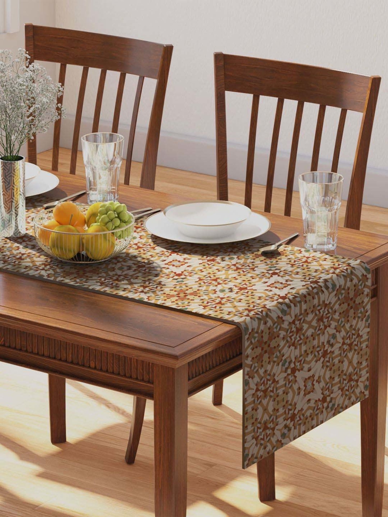 Petal Home Alhambra Beige & Orange Cotton Table Runner